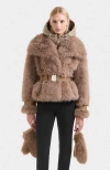 Rudsak Chloe Faux Fur Jacket With Puffer Hood In Brown