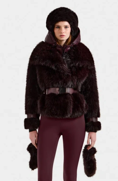 Rudsak Chloe Faux Fur Jacket With Puffer Hood In Brown