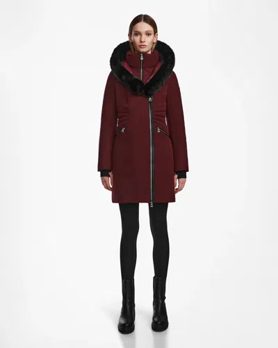 Rudsak Cora Women's Fitted Down Jacket With Removable Faux Fur In Burgundy