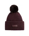 Rudsak Dara Women's Wool Cashmere Blend Knit Beanie Hat With Pom Pom In Burgundy