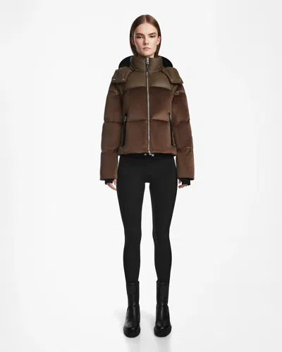 Rudsak Delilah Women's Velvet Down Puffer With Removable Sleeves In Green