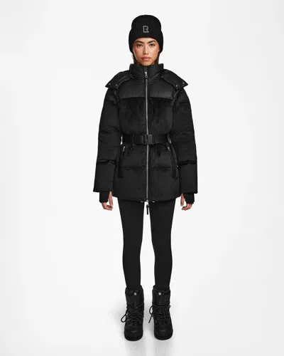 Rudsak Donia Women's Fitted Velvet Down Puffer With Removable Sleeves In Black
