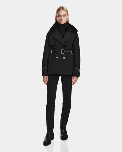 Rudsak Elenor Women's Short Trench With Removable Shearling Collar In Black
