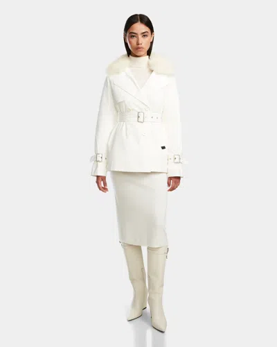 Rudsak Elenor Women's Short Trench With Removable Shearling Collar In White