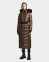 Rudsak Elsie S Women's Glossy Belted Maxi Down Puffer With Removable Faux Fur In Multi