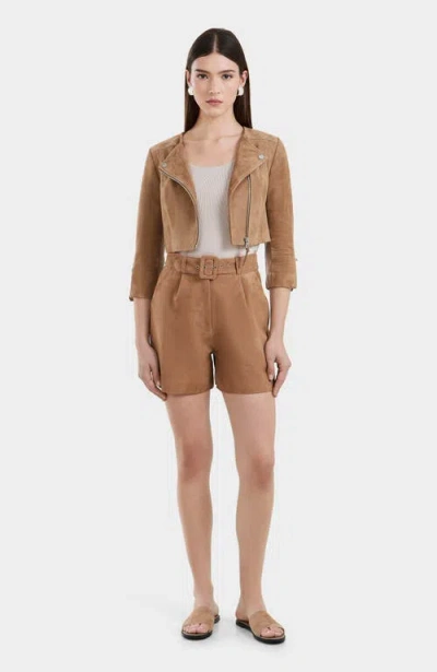 Rudsak Fitted Cropped Suede Jacket In Almond