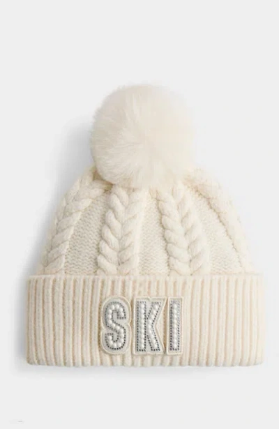 Rudsak Mae Embellished Ski Logo Knit Hat In Neutral