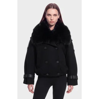 Rudsak Maemi Wool Bomber With Faux Fur Collar In Black