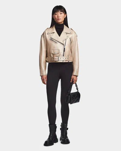 Rudsak Maggie Women's Cropped Leather Biker Jacket In Gold