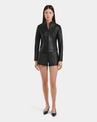 Rudsak Mariah Women's Fitted Leather Biker Jacket In Black