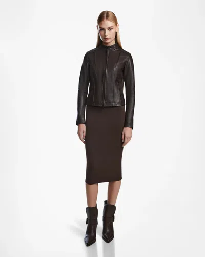 Rudsak Mariah Women's Fitted Leather Biker Jacket In Brown