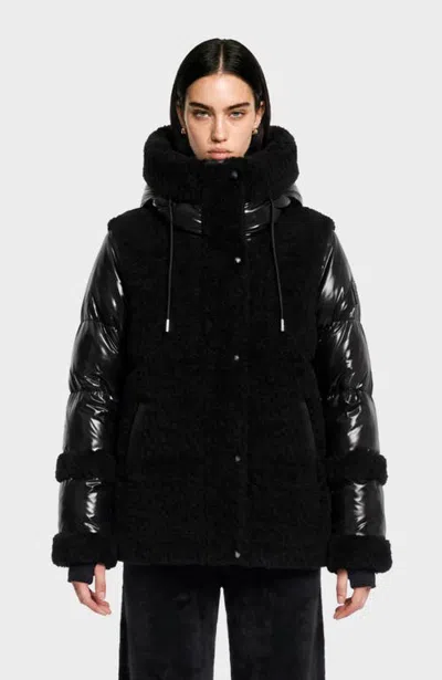 Rudsak Marissa Teddy & Down Puffer Coat In Black