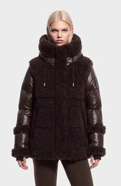 Rudsak Marissa Teddy & Down Puffer Coat In Espresso