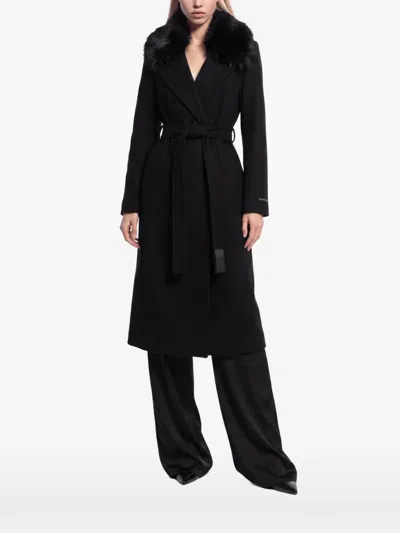 Rudsak Mel Faux-fur-collar Wool Trench Coat In Black