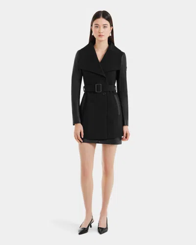 Rudsak Melba Women's Fitted Wrap Coat With Recycled Leather Sleeves In Black