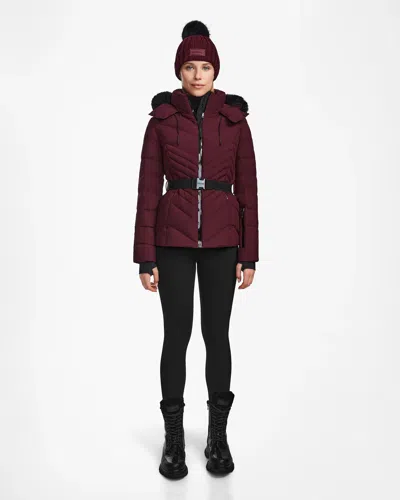 Rudsak Mikky M Women's Matte Quilted Light Down Puffer With Removable Faux Fur In Red