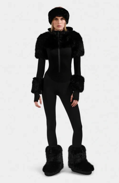 Rudsak Myla Catsuit With Faux Fur In Black