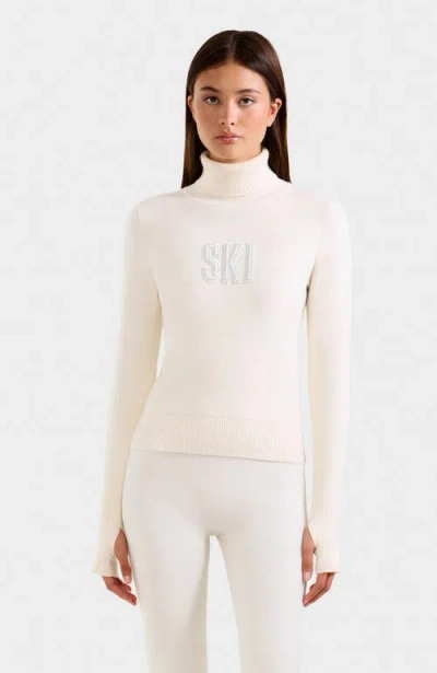 Rudsak Novie Knit Embellished Ski Logo Turtleneck Sweater In White