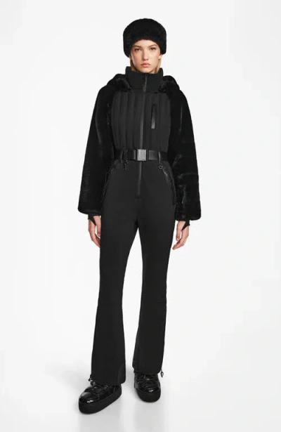 Rudsak One-piece Ski Suit With Faux Fur In Black