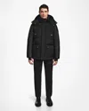 Rudsak Ricky Men's Quilted Down Parka With Hood With Recycled Leather Sleeves In Black