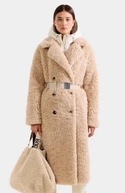 Rudsak Tina Belted Teddy Jacket With Removable Puffer Hood In Brown