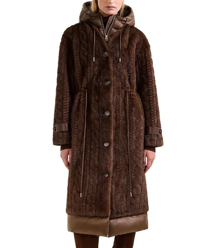 Rudsak Tina Long Teddy Jacket With Removable Puffer Hood In Brown