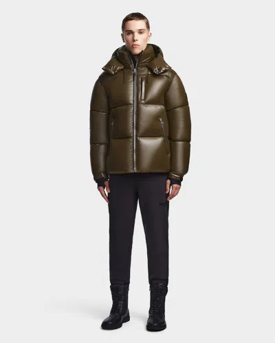 Rudsak Vincent S Men's Glossy Down Puffer With Hood In Green