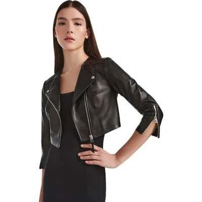 RUDSAK RUDSAK WINNI BLACK CROPPED LEATHER BIKER JACKET FOR WOMEN