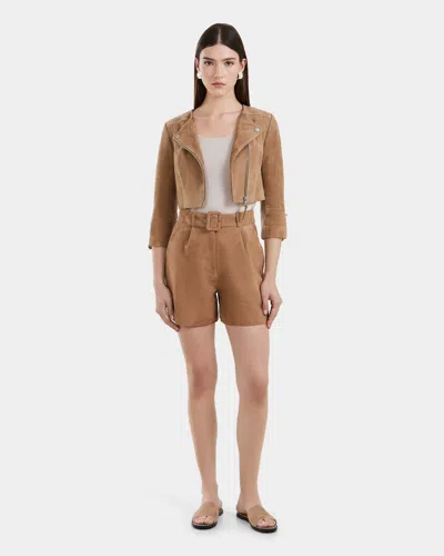 Rudsak Winni Women's Fitted Cropped Suede Jacket In Brown