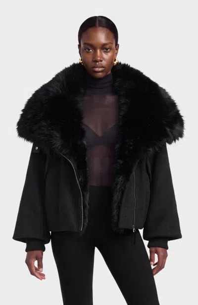 Rudsak Zaria Coat With Faux Fur Collar In Black