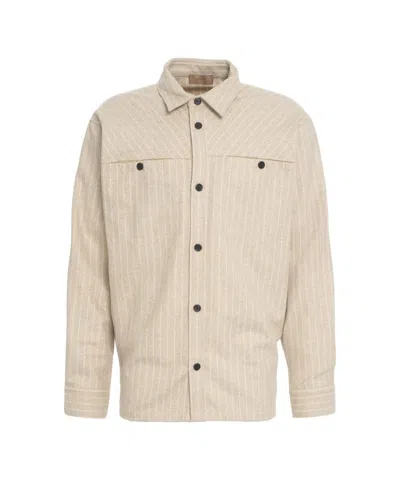 Rue De Tokyo Beige Striped Oversized Shirt Jacket With Functional Pockets In Neutral