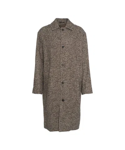 Rue De Tokyo Straight-cut Melange Fabric 'cass' Coat In Brown