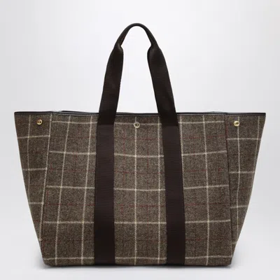 Rue De Verneuil Brown Tartan Traversée L Tote Bag In Orange