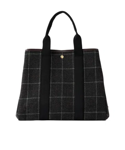 Rue De Verneuil Dark Grey Plaid Wool Handbag In Black
