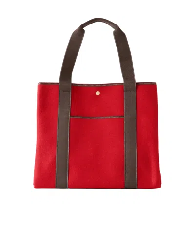 Rue De Verneuil Large Leather-trimmed Flannel Tote In Red