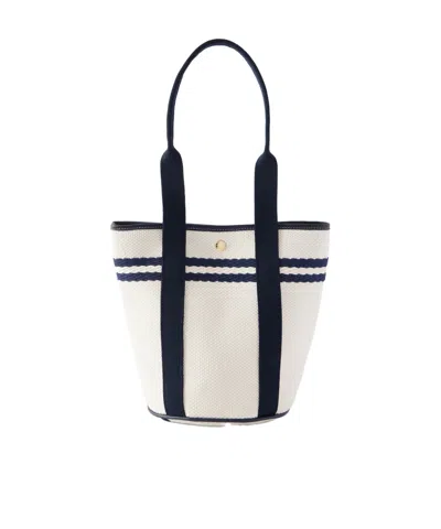 Rue De Verneuil Leather And Webbing-trimmed Canvas Tote In White