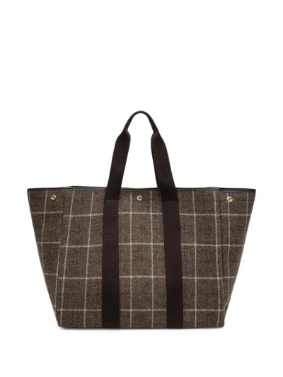Rue De Verneuil Medium Traversée Check-pattern Tote Bag In Brown
