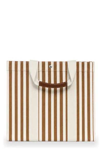 Rue De Verneuil Striped Xl Tote Handbag With Top Handle In Camel
