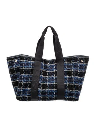 Pre-owned Rue De Verneuil Tweed Tote In Black/blue