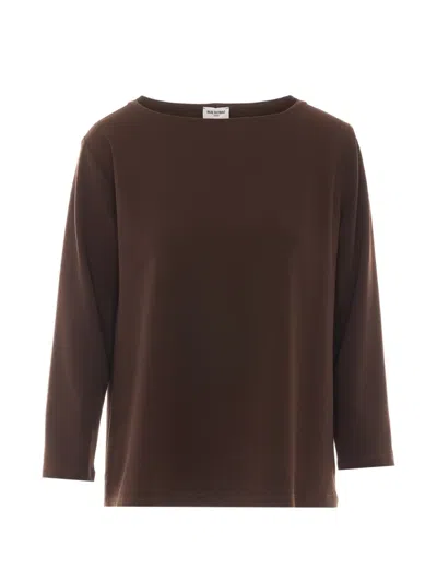 Rue Du Bac Boat-neck Long-sleeve Blouse In Brown