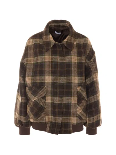 Rue Du Bac Check-pattern Bomber Jacket In Brown