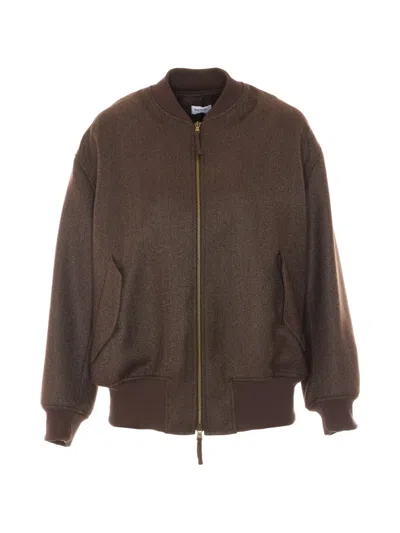 Rue Du Bac Herringbone-pattern Zip-up Jacket In Brown