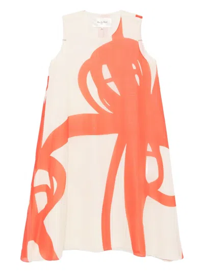 Pre-owned Rue Du Mail 2000s Printed Silk Midi Dress In Neutral