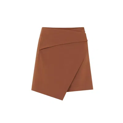 Rue Les Createurs Women's Asymmetrical Cut Brown Mini Skirt