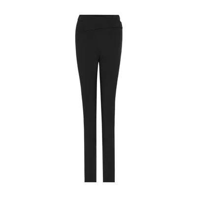 Rue Les Createurs Women's Asymmetrical Detail Slim Fit Black Trousers