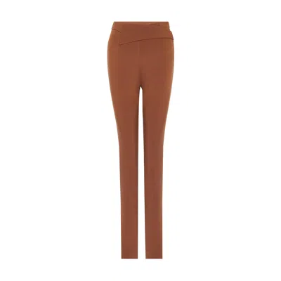 Rue Les Createurs Women's Asymmetrical Detail Slim Fit Brown Trousers