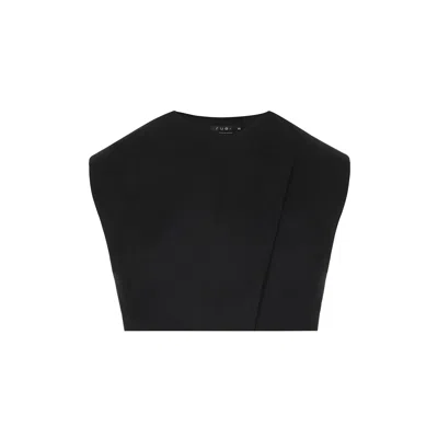 Rue Les Createurs Women's Asymmetrical Neck Sleeveless Black Crop Blouse