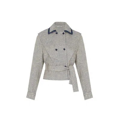 Rue Les Createurs Women's Asymmetrical Shoulder Detail Tied Blue Jacket