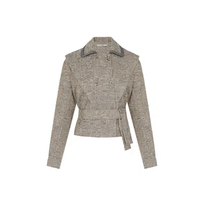 Rue Les Createurs Women's Asymmetrical Shoulder Detail Tied Navy Jacket In Blue