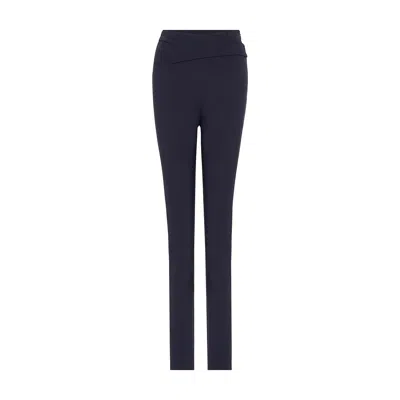 Rue Les Createurs Women's Blue Asymmetrical Detail Slim Fit Navy Trousers